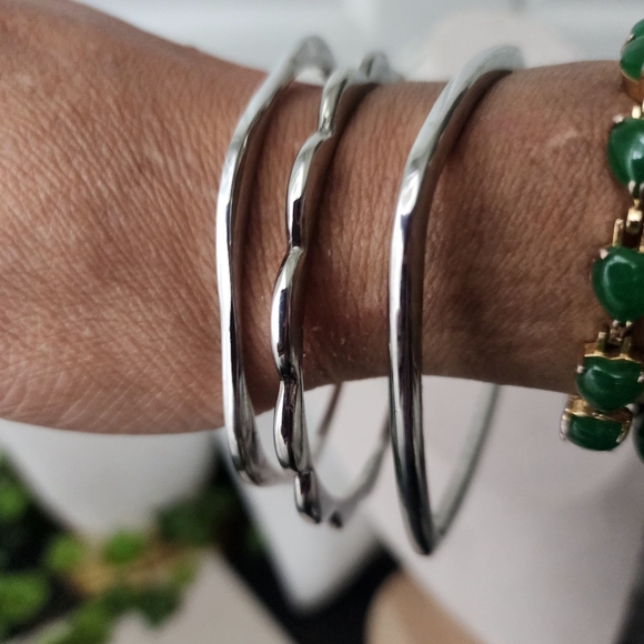 3 Silver Rhodium Plated Bangle Bracelet Set - Picture 4 of 9